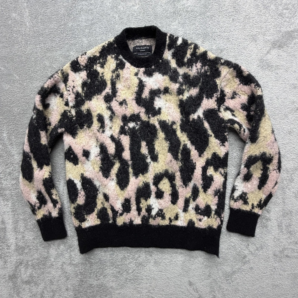 AllSaints Sweater Mens‎ XS Multicolor Leopard Wool Fuzzy Knit Oversized Pullover